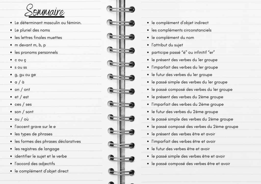 Mon cahier des règles de français.