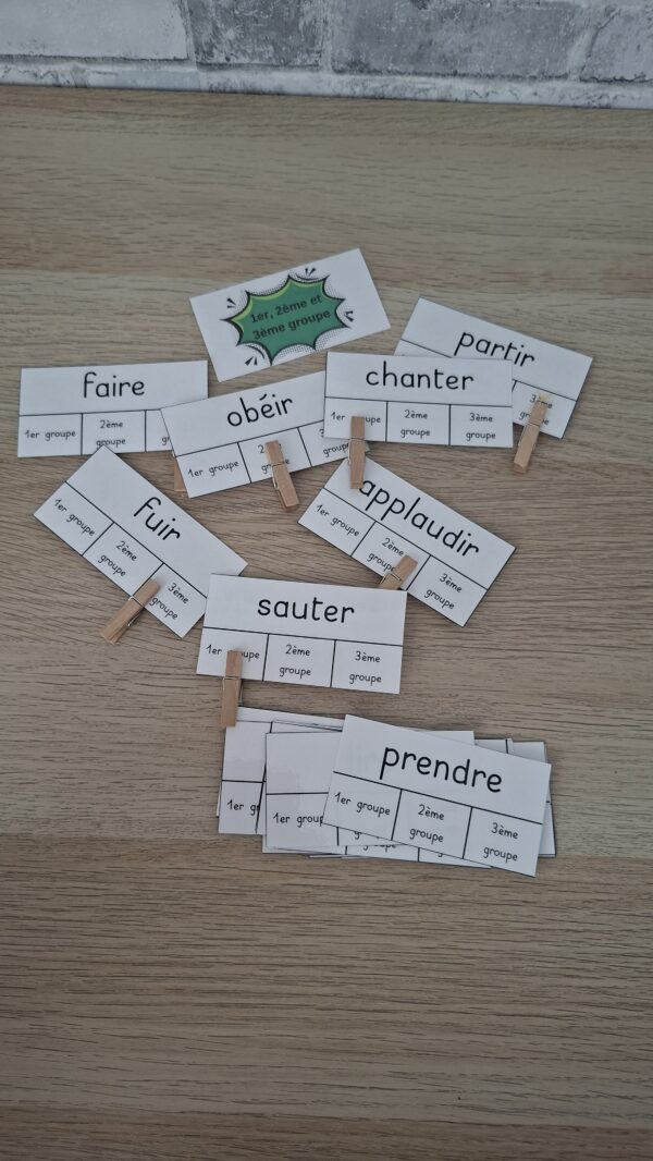Fichier de cartes à pinces imprimées pour réviser les natures de mots