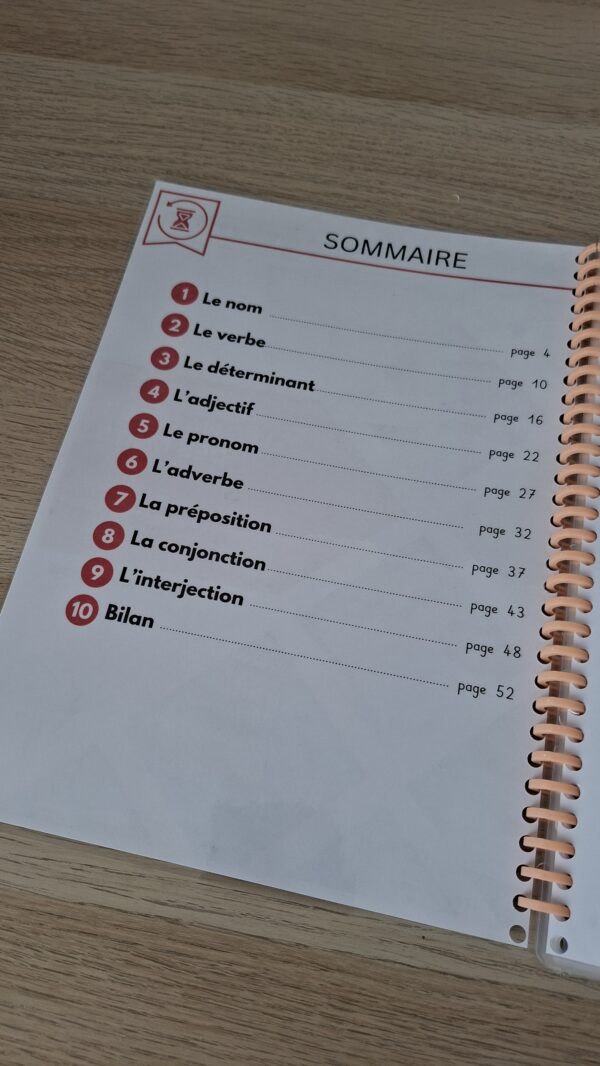 sommaire livret d'activités les natures des mots pour réviser la grammaire.