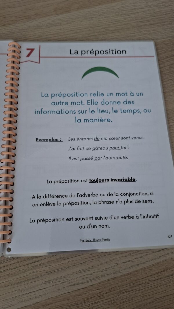 livret d'activités les natures des mots pour réviser la grammaire. Leçon sur les prépositions.