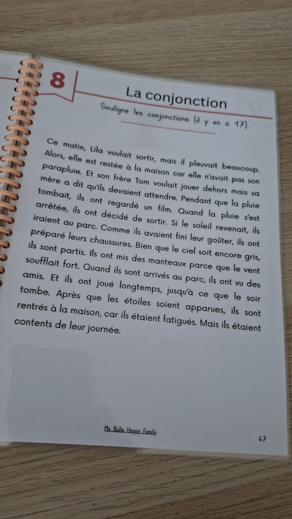 livret d'activités les natures des mots pour réviser la grammaire. Exercice sur les conjonctions.