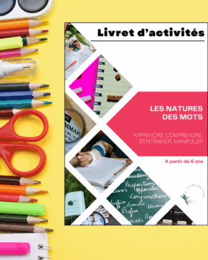 Couverture du livret d’activités natures des mots pour enfants – version éducative illustrée.