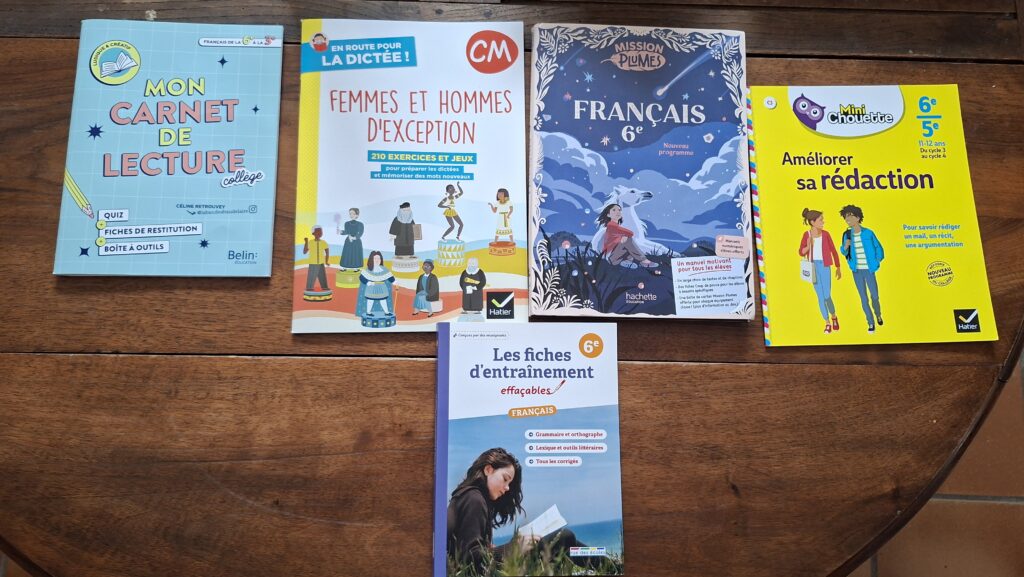 Cahiers et manuels de français en 6ème pour l'école à la maison