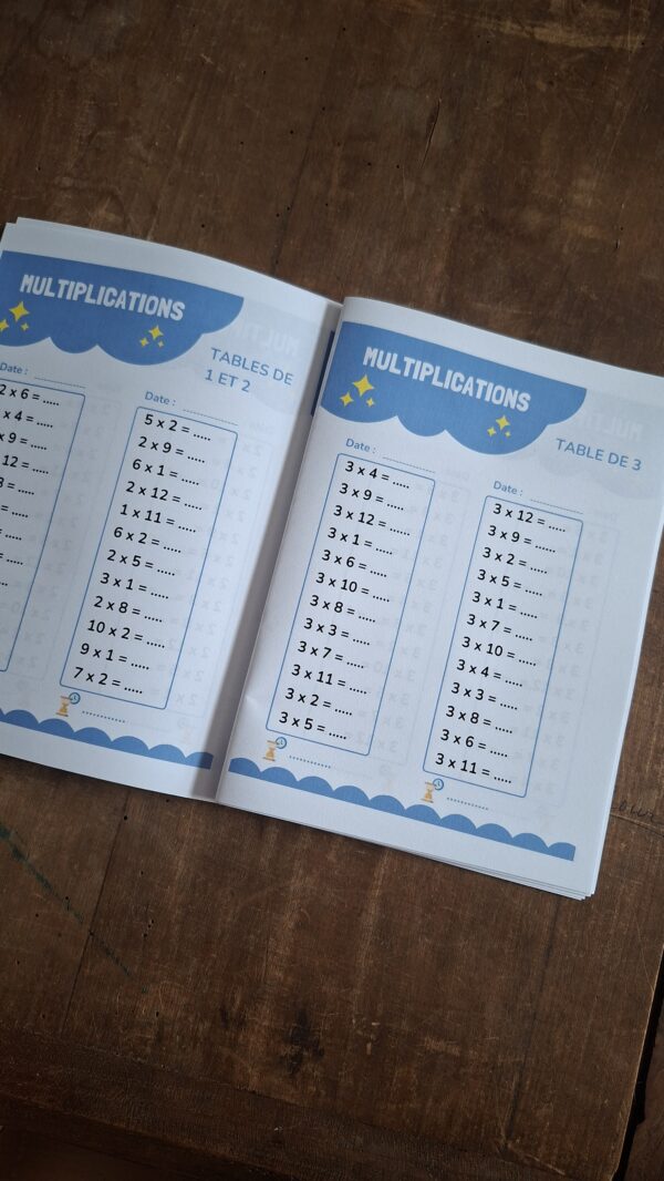 dans le carnet d'entraînement aux multiplications, il y a aussi la possibilité de se chronométrer pour se challenger