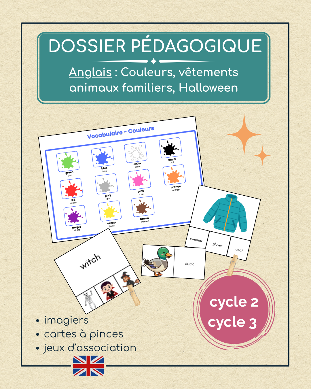 dossier pédaogique anglais vêtement, halloween, couleurs et animaux familiers