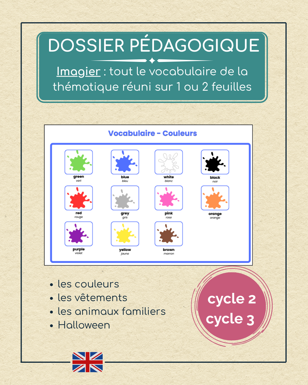 dossier pédaogique anglais vêtement, halloween, couleurs et animaux familiers