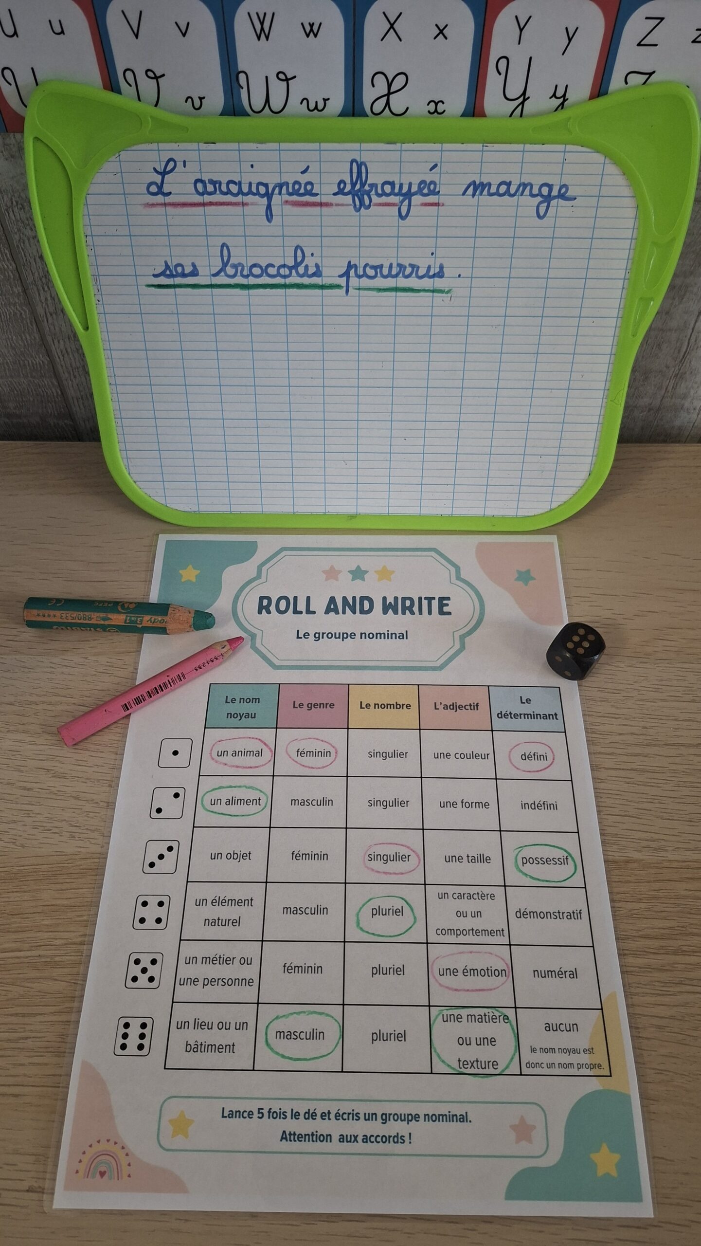 roll and write les accords dans le groupe nominal